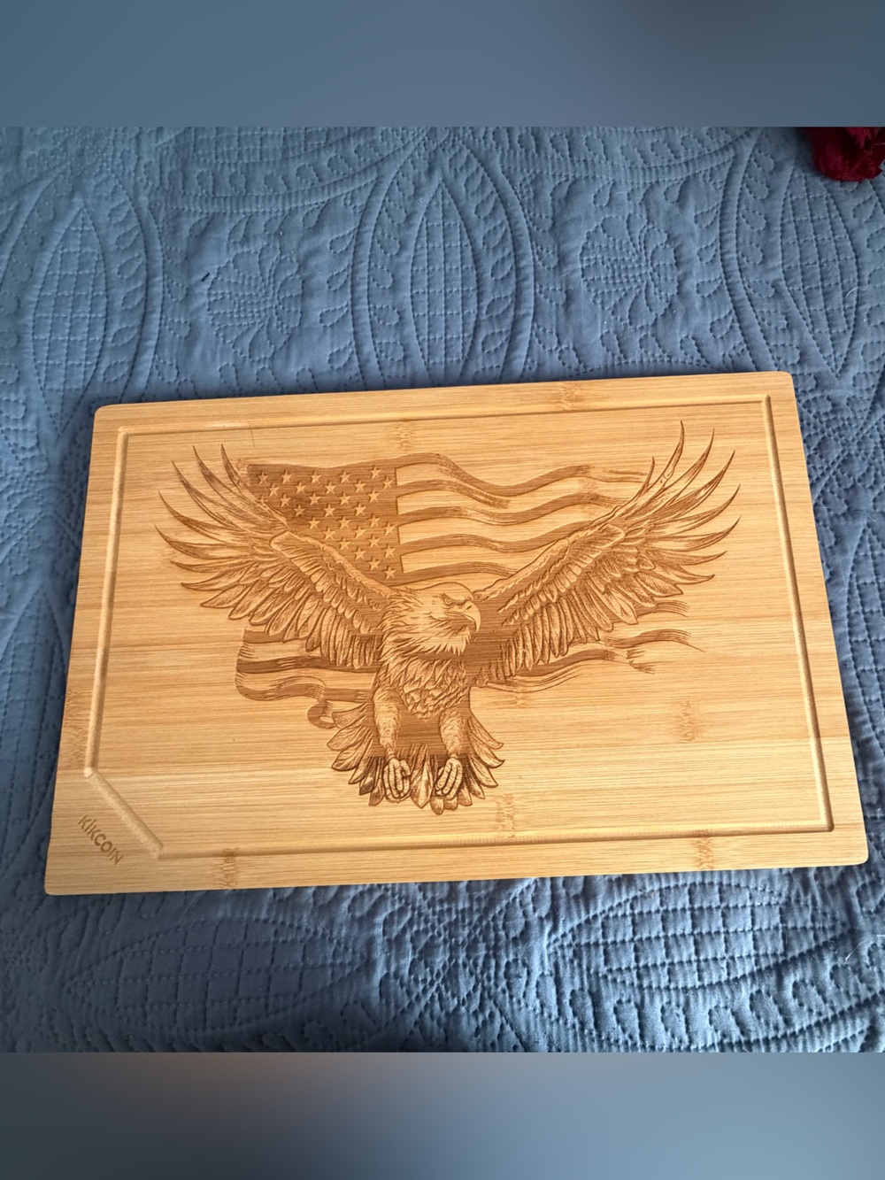 Engraved Bamboo Wall Decor with Eagle & American Flag
